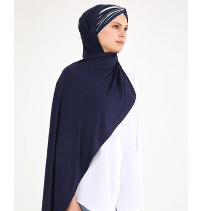 Modefa Instant Hijabs Navy One Piece Instant Criss-Cross Jersey Shawl - Navy