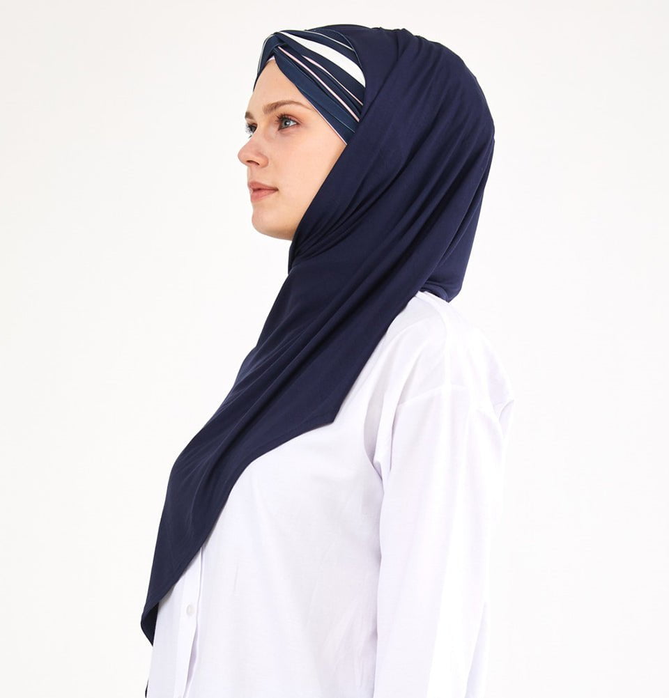 Modefa Instant Hijabs Navy One Piece Instant Criss-Cross Jersey Shawl - Navy