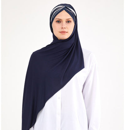 Modefa Instant Hijabs Navy One Piece Instant Criss-Cross Jersey Shawl - Navy