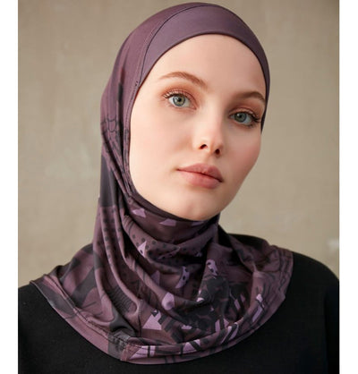 Modefa Instant Hijabs Plum Modefa One Piece Instant Sports Hijab - Geometric Tiles - Mulberry