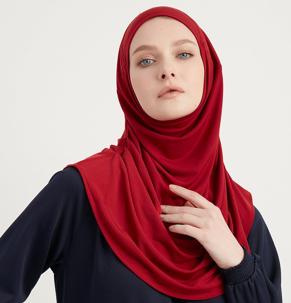 Modefa Instant Hijabs Red Modefa Premium One Piece Instant Short Hijab - Red