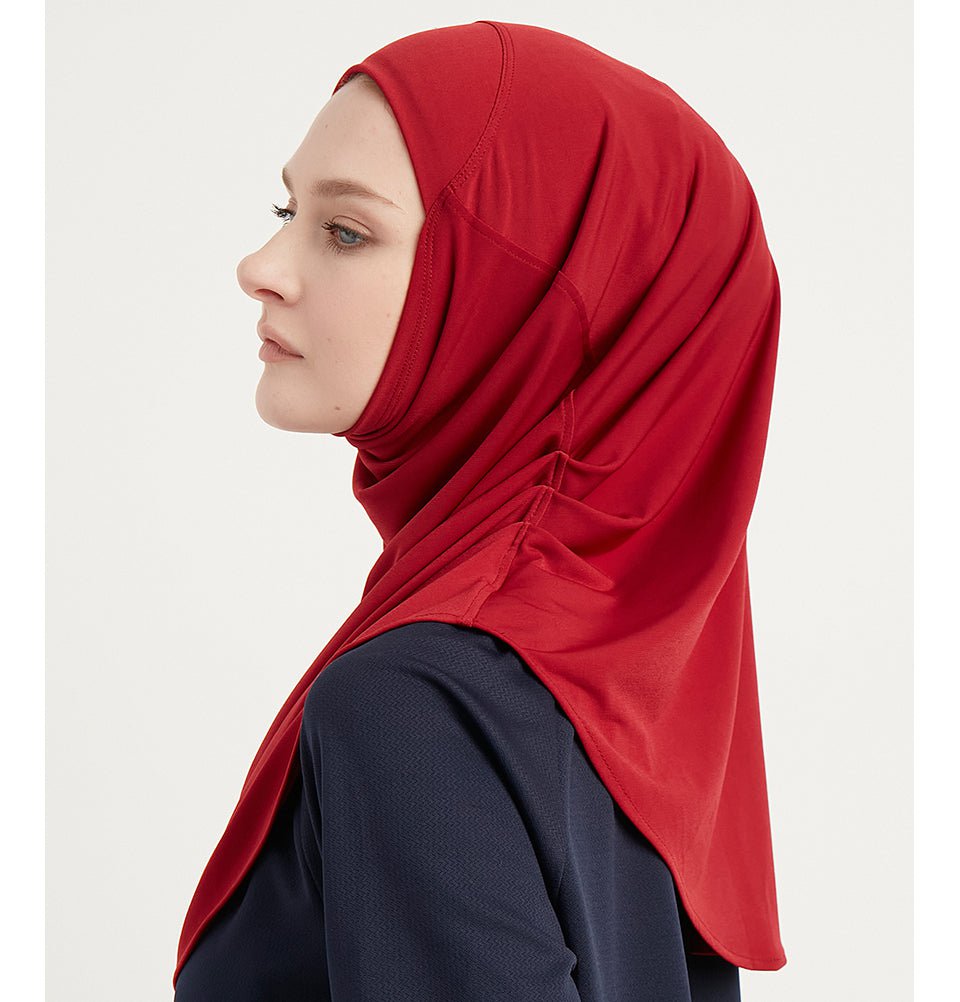Vouges Red Hjab Modefa Premium One Piece Instant Short Hijab - Red