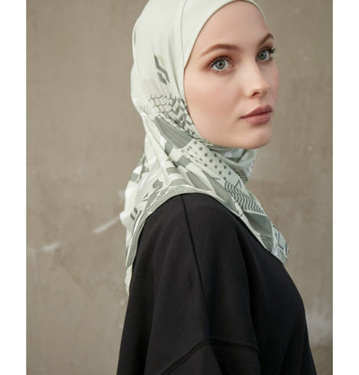 Modefa Instant Hijabs Water Green Modefa One Piece Instant Sports Hijab - Geometric Tiles - Water Green