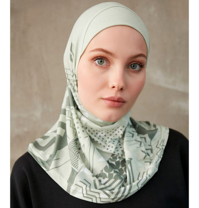 Modefa Instant Hijabs Water Green Modefa One Piece Instant Sports Hijab - Geometric Tiles - Water Green