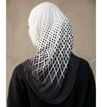 Modefa Instant Hijabs White Black Modefa One Piece Instant Sports Hijab - Ombré Diamond - White Black