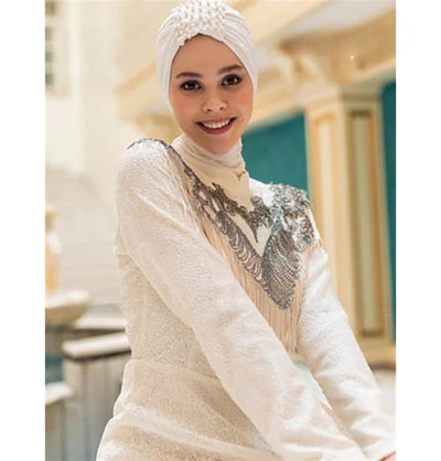 Modefa Instant Hijabs White Pearled Turban Hijab - White