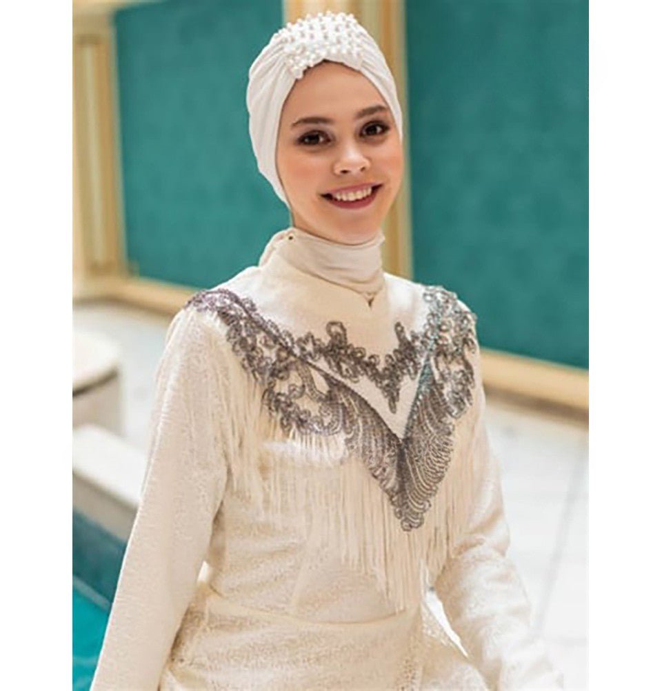 Modefa Instant Hijabs White Pearled Turban Hijab - White