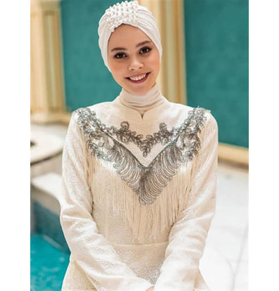 Modefa Instant Hijabs White Pearled Turban Hijab - White