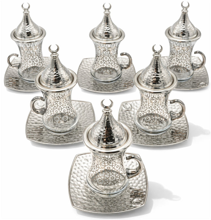 6 Piece Turkish Tea Cup Set | Selcuk Star Ottoman Style 111-D1-K Silve