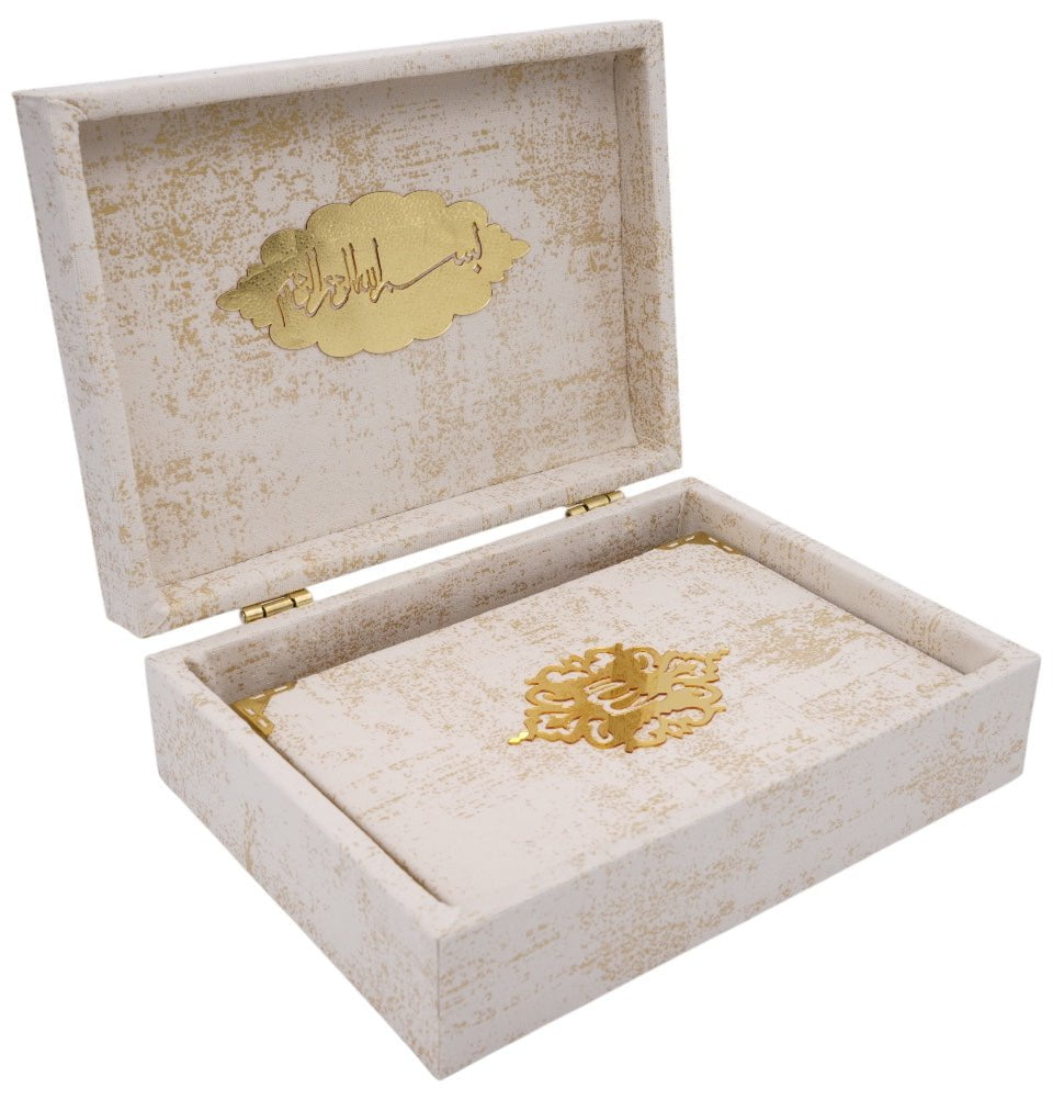 Modefa Islamic Decor Beige Holy Quran in Keepsake Velvet Gift Case - Beige