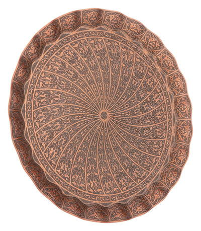 Modefa Islamic Decor Copper Turkish Circular Serving Tray | Whirling Tulips 050-2-15 Copper