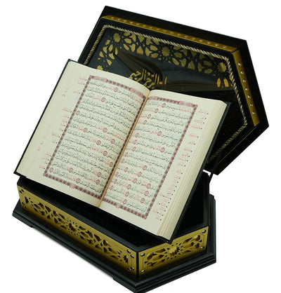 Modefa Islamic Decor Gold/Black Holy Quran in Keepsake Wooden Gift Case - Gold/Black