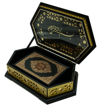 Modefa Islamic Decor Gold/Black Holy Quran in Keepsake Wooden Gift Case - Gold/Black