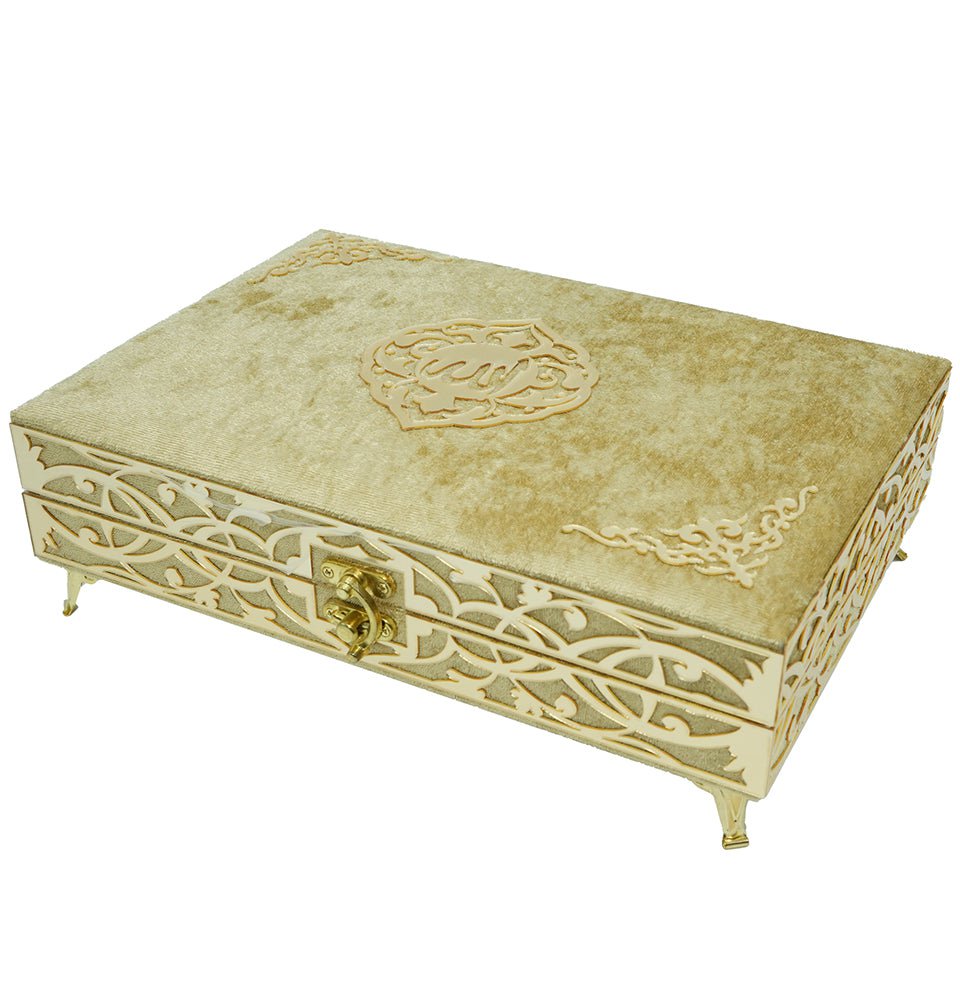 Modefa Islamic Decor Gold Holy Quran Keepsake Ikra Gift Set for Women - With Hijab & Tesbih Gold