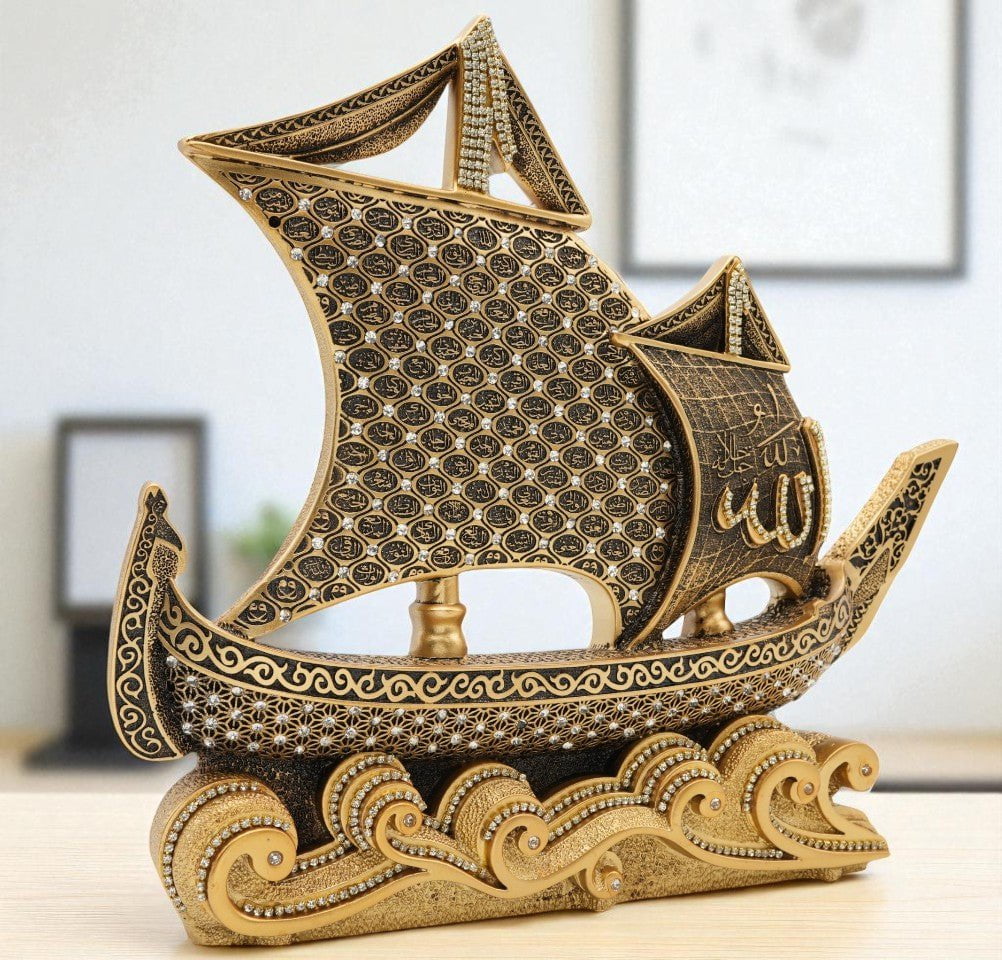 Modefa Islamic Decor Gold Islamic Table Decor 99 Names of Allah Sailboat - Gold