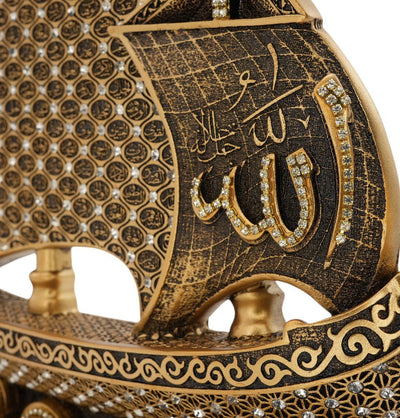 Modefa Islamic Decor Gold Islamic Table Decor 99 Names of Allah Sailboat - Gold