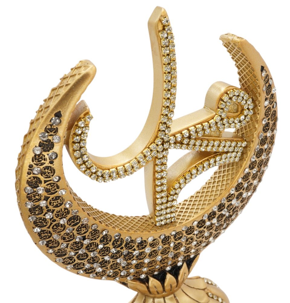 Modefa Islamic Decor Gold Islamic Table Decor Allah & Muhammad & 99 Names Crescent Set - Gold