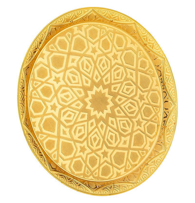 Modefa Islamic Decor Gold Turkish Circular Serving Tray | Selcuk Star 185-6-18 Gold