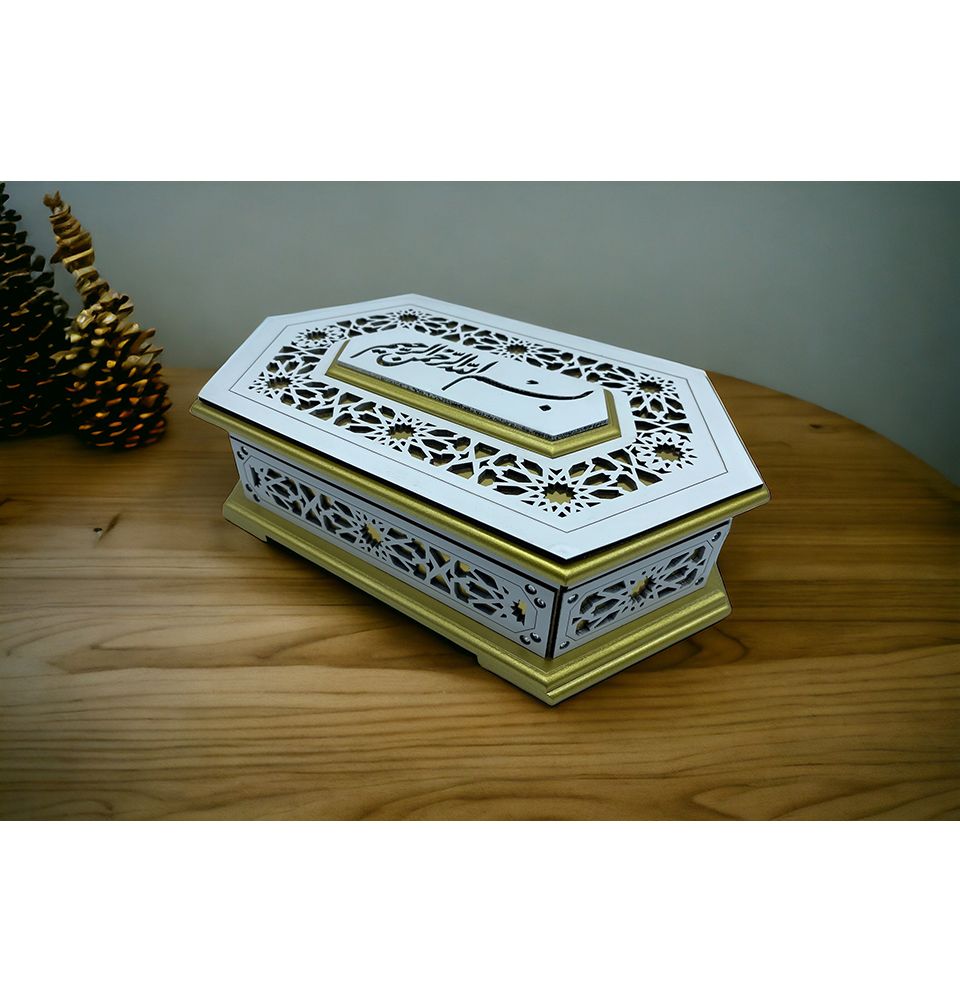Modefa Islamic Decor Gold/White Holy Quran in Keepsake Wooden Gift Case - Gold/White
