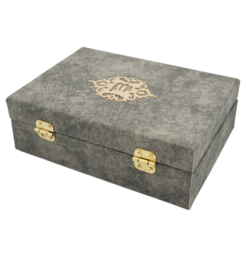 Modefa Islamic Decor Grey Holy Quran in Keepsake Velvet Gift Case - Grey
