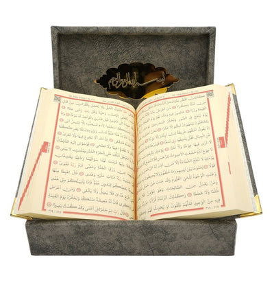 Modefa Islamic Decor Grey Holy Quran in Keepsake Velvet Gift Case - Grey