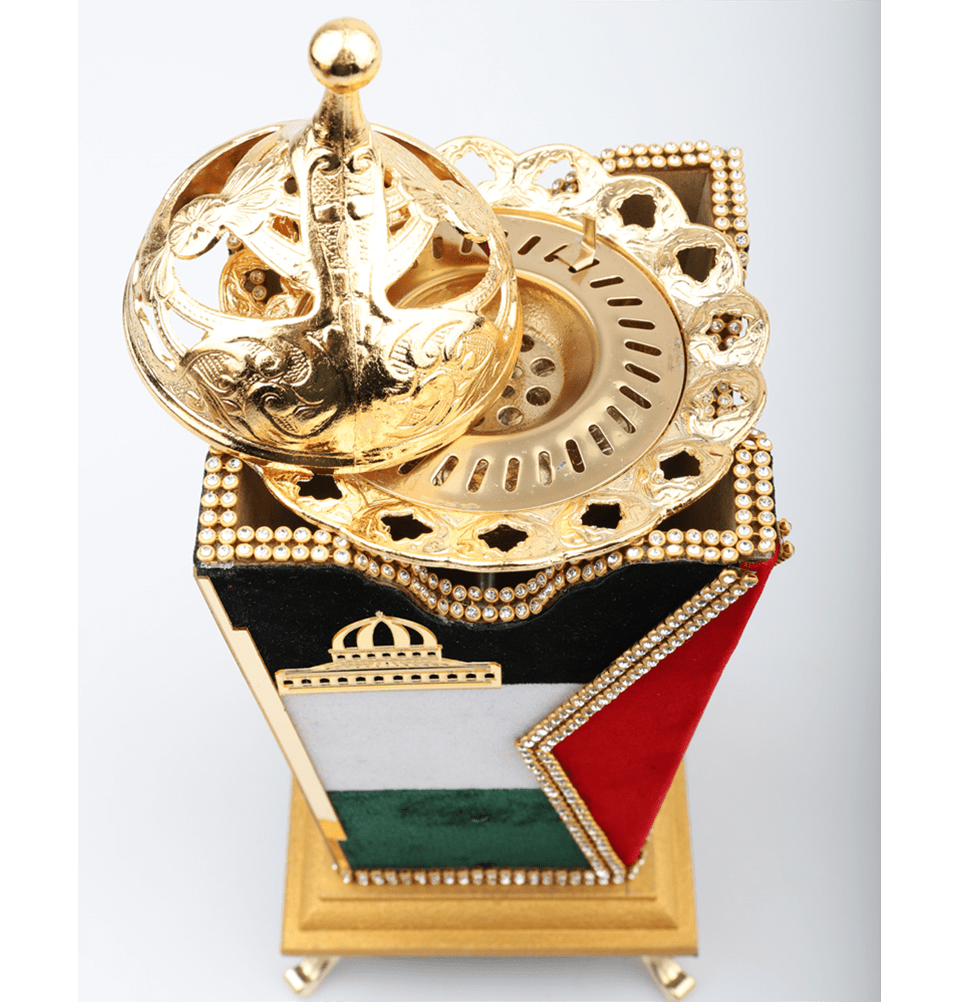 Modefa Islamic Decor Incense Bukhoor Burner with Rhinestones & Palestine Flag