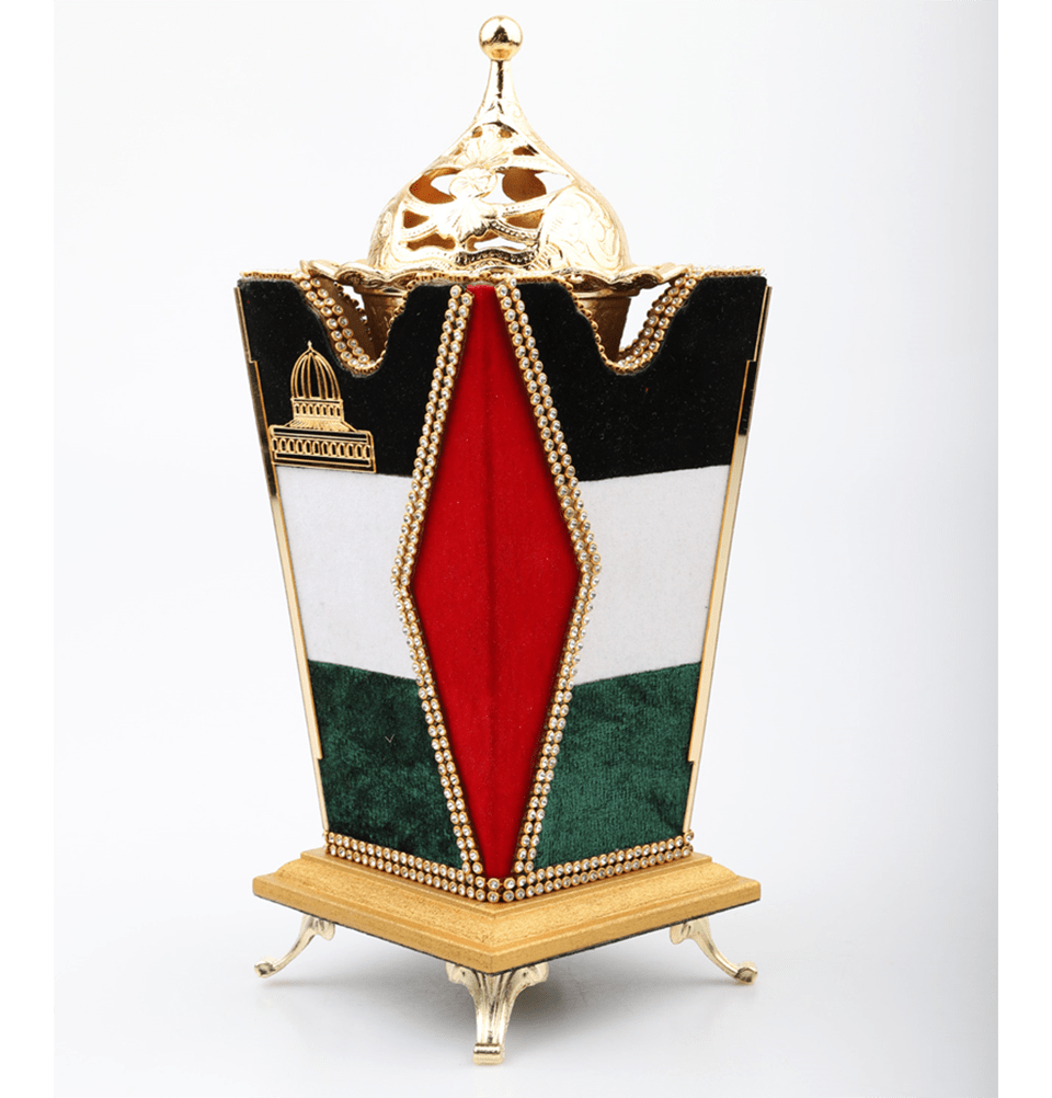Modefa Islamic Decor Incense Bukhoor Burner with Rhinestones & Palestine Flag