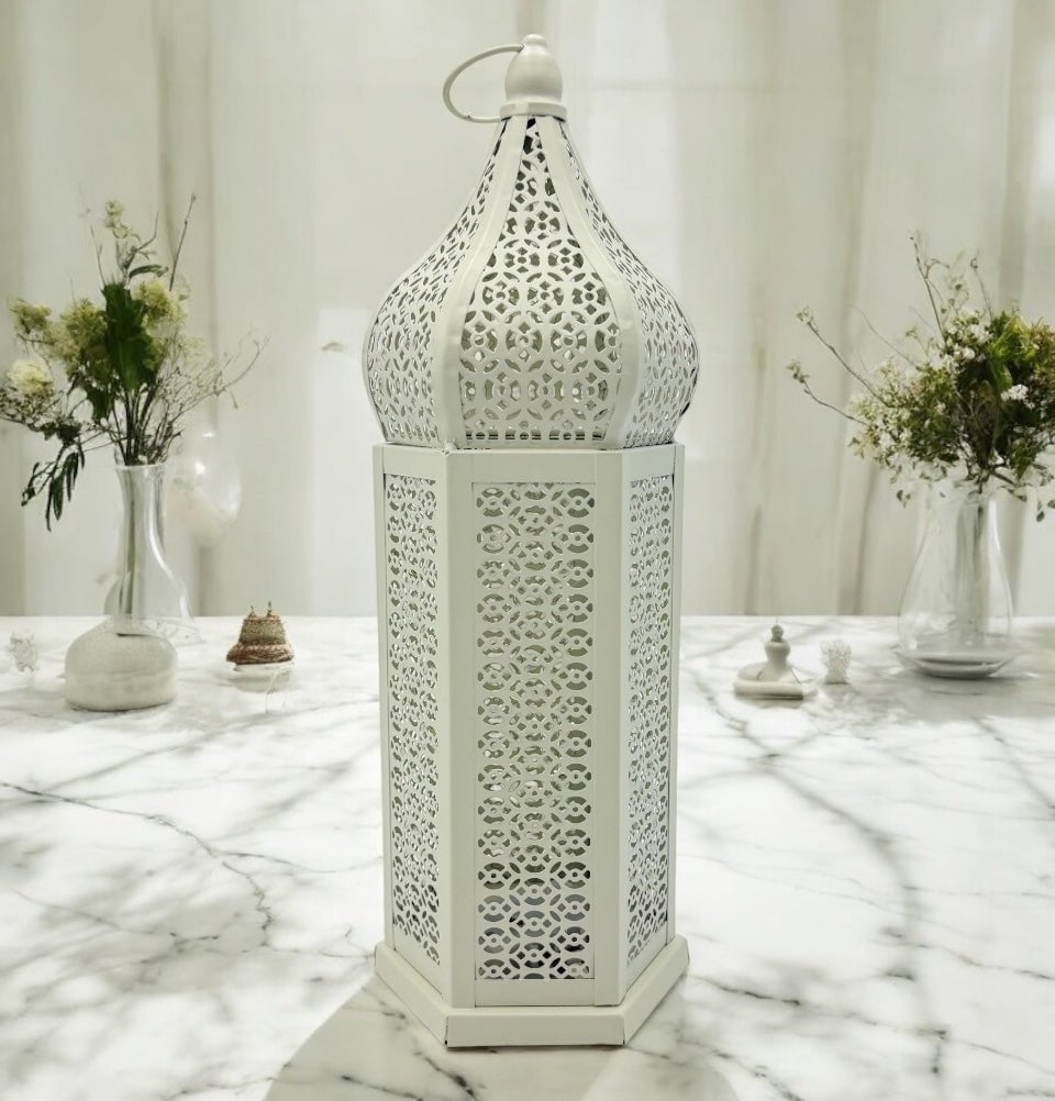 Modefa Islamic Decor Islamic Holiday Decor | Moroccan Wind Lantern 13in - White
