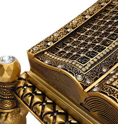 Modefa Islamic Decor Islamic Table Decor Quran Open Book 99 Names of Allah - Gold