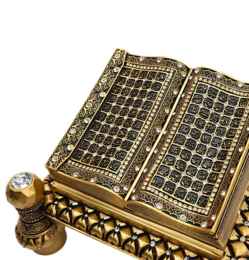 Modefa Islamic Decor Islamic Table Decor Quran Open Book 99 Names of Allah - Gold