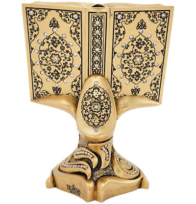 Modefa Islamic Decor Islamic Table Decor | Quran Open Book with Al-Fatiha & Ayatul Kursi | Gold 181-3S