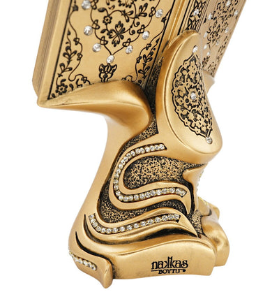 Modefa Islamic Decor Islamic Table Decor | Quran Open Book with Al-Fatiha & Ayatul Kursi | Gold 181-3S
