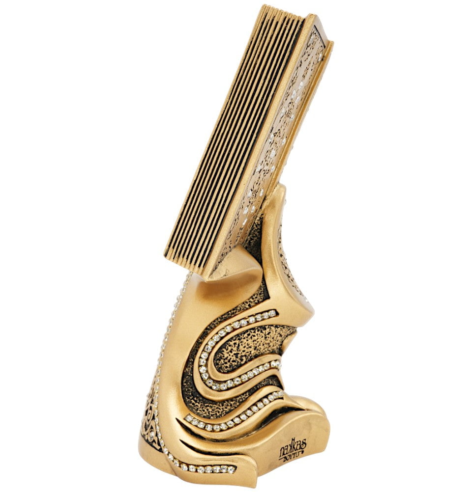 Modefa Islamic Decor Islamic Table Decor | Quran Open Book with Al-Fatiha & Ayatul Kursi | Gold 181-3S