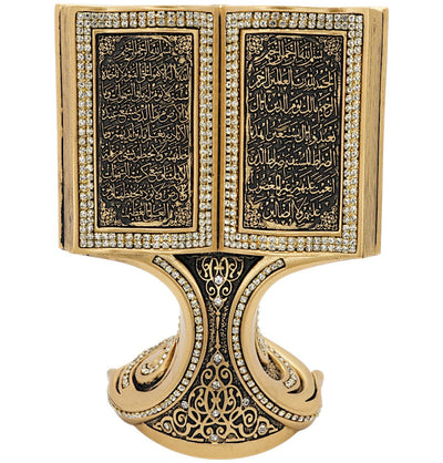 Modefa Islamic Decor Islamic Table Decor | Quran Open Book with Al-Fatiha & Ayatul Kursi | Gold 181-3S