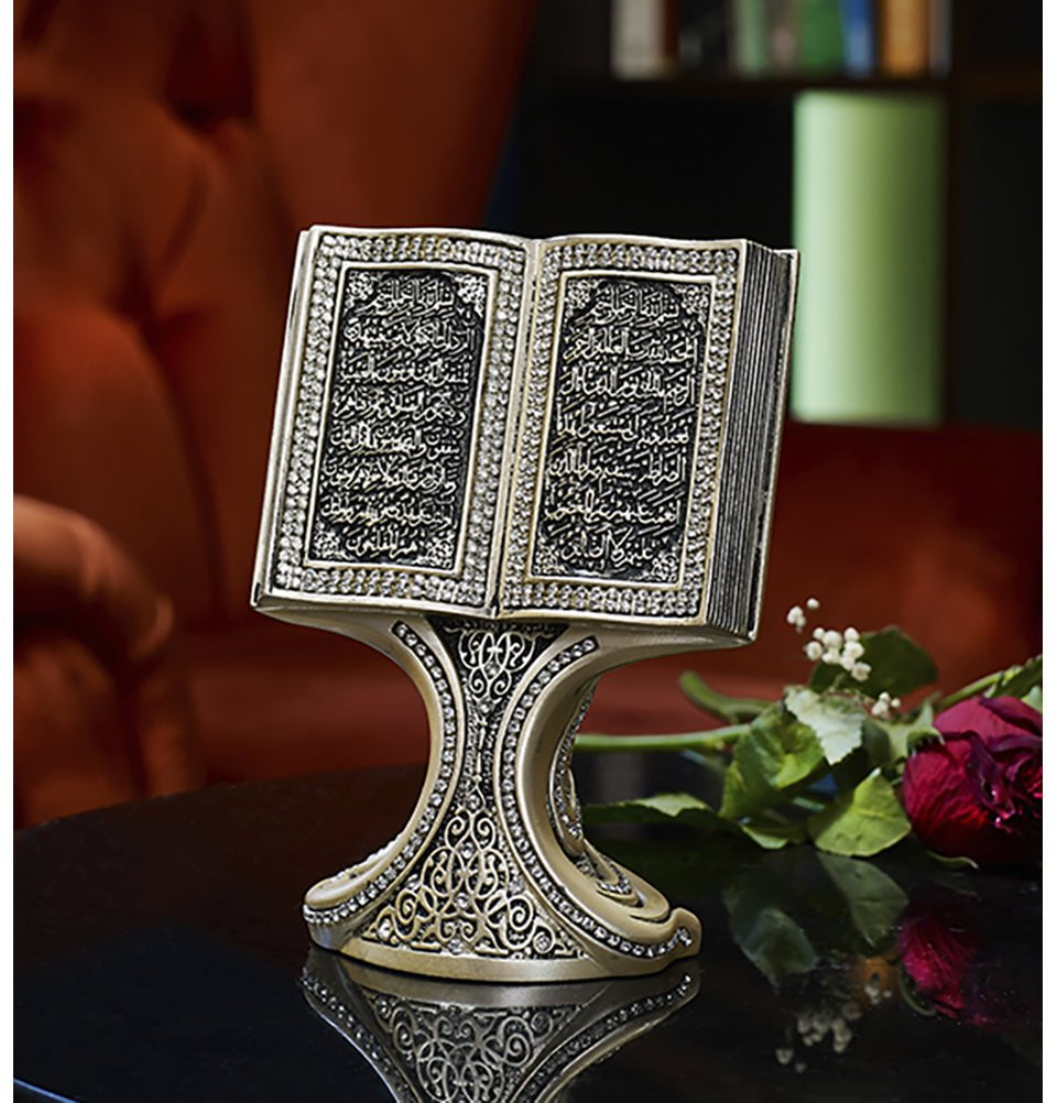 Modefa Islamic Decor Islamic Table Decor | Quran Open Book with Al-Fatiha & Surah Al-Baqarah | Mother of Pearl 180-3F