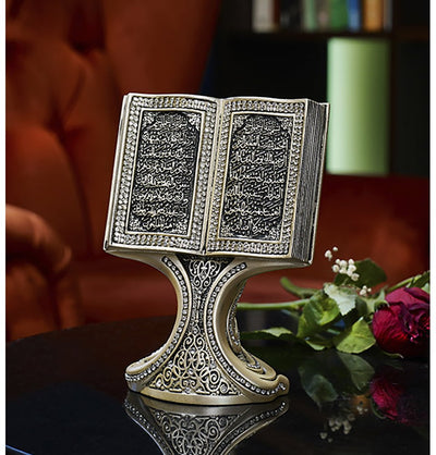Modefa Islamic Decor Islamic Table Decor | Quran Open Book with Al-Fatiha & Surah Al-Baqarah | Mother of Pearl 180-3F