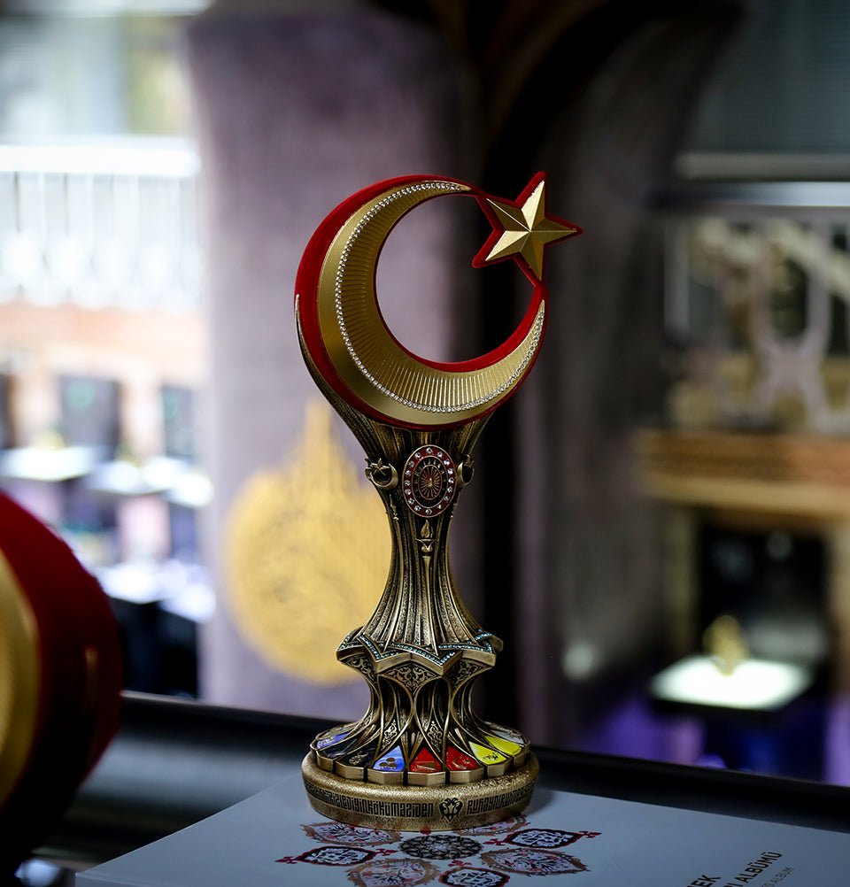 Modefa Islamic Decor Islamic Table Decor | Turkish Republic 100th Anniversary Keepsake Table Decor Star & Moon | Gold