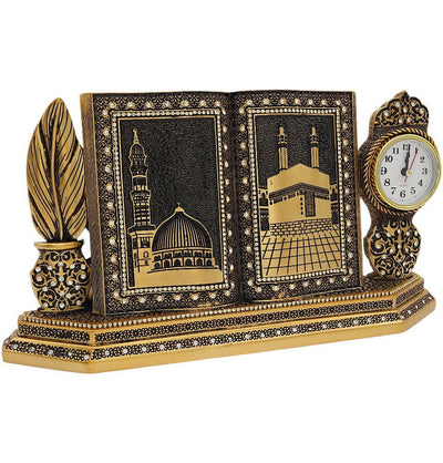 Modefa Islamic Decor Kaba Nabawi - Gold Islamic Table Decor Clock and Mushaf - Kaba Nabawi S6025 - Gold