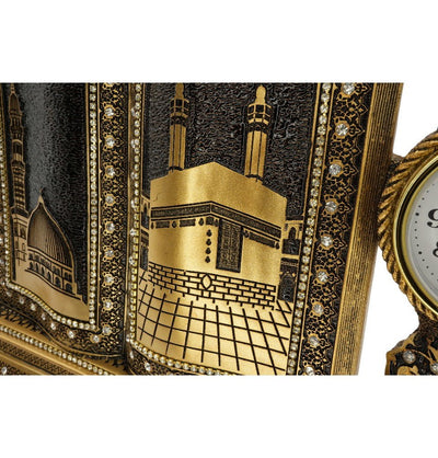 Modefa Islamic Decor Kaba Nabawi - Gold Islamic Table Decor Clock and Mushaf - Kaba Nabawi S6025 - Gold