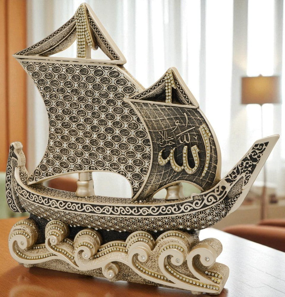 Modefa Islamic Decor Mother of Pearl Islamic Table Decor 99 Names of Allah Sailboat - Mother of Pearl