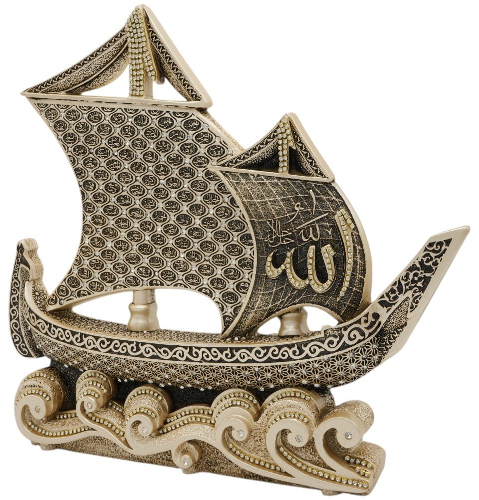 Modefa Islamic Decor Mother of Pearl Islamic Table Decor 99 Names of Allah Sailboat - Mother of Pearl