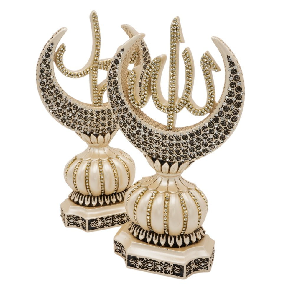 Modefa Islamic Decor Mother of Pearl Islamic Table Decor Allah & Muhammad & 99 Names Crescent Set - Mother of Pearl