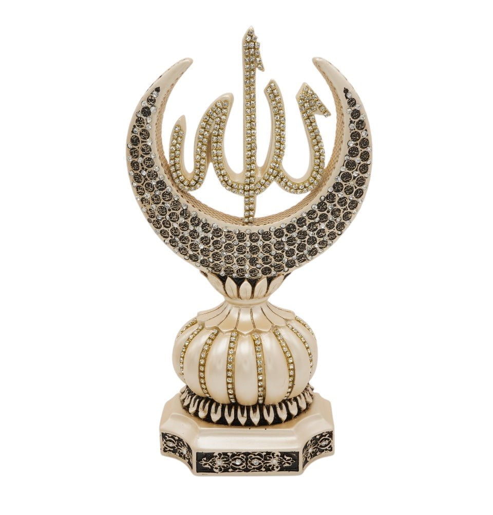 Modefa Islamic Decor Mother of Pearl Islamic Table Decor Allah & Muhammad & 99 Names Crescent Set - Mother of Pearl