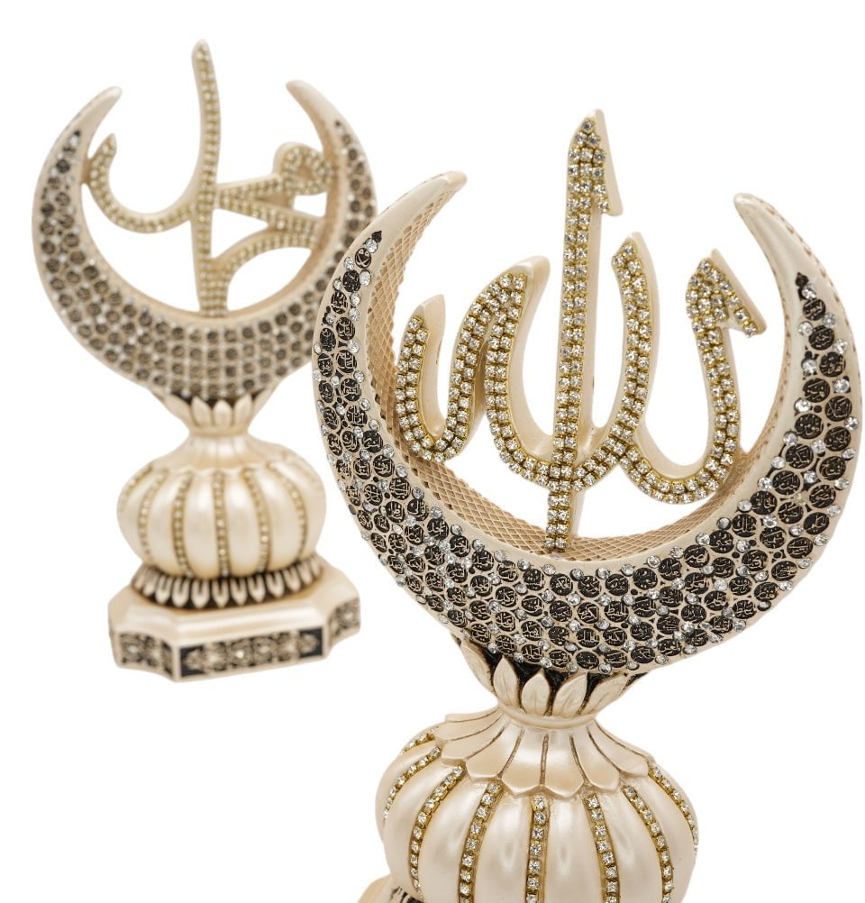 Modefa Islamic Decor Mother of Pearl Islamic Table Decor Allah & Muhammad & 99 Names Crescent Set - Mother of Pearl