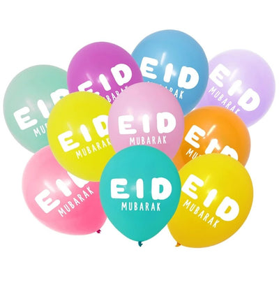 Modefa Islamic Decor Multicolored Islamic Holiday Decor | Eid Mubarak Balloons | 10 Pack - Colorful