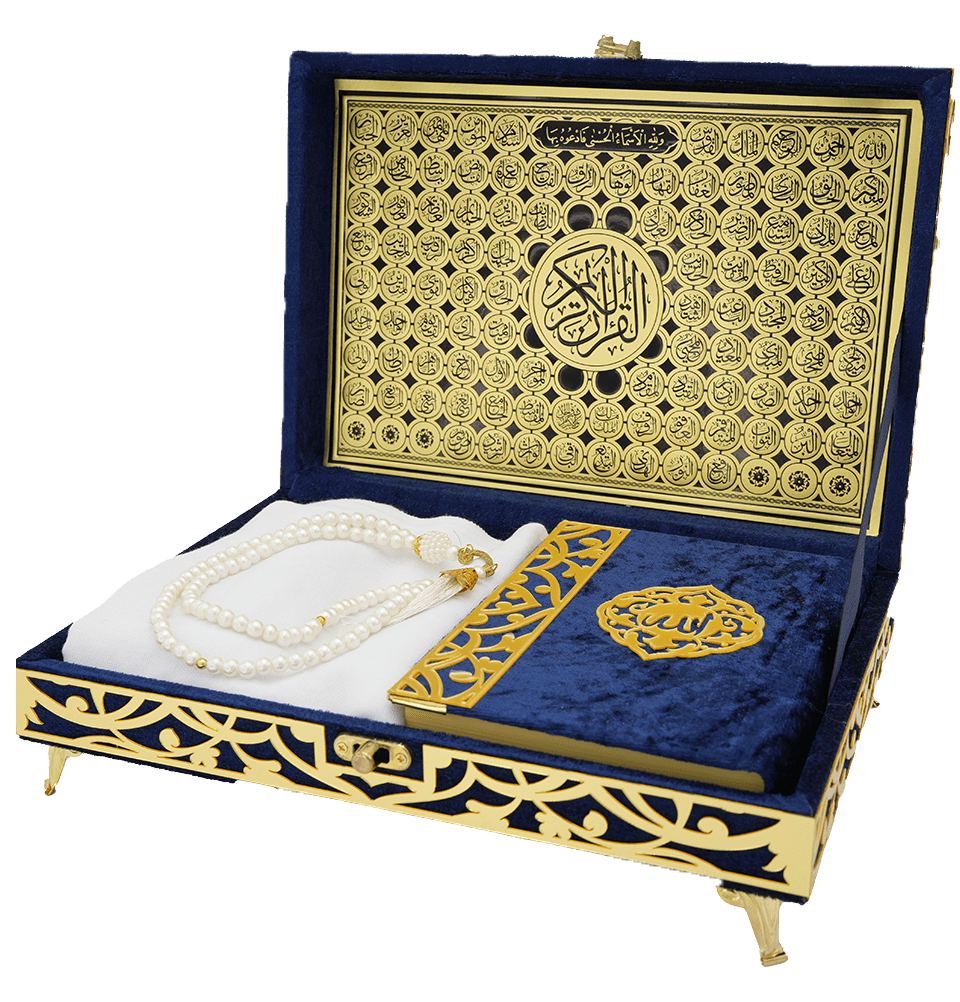 Modefa Islamic Decor Navy Blue Holy Quran Keepsake Ikra Gift Set for Women - With Hijab & Tesbih - Navy Blue