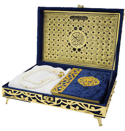 Modefa Islamic Decor Navy Blue Holy Quran Keepsake Ikra Gift Set for Women - With Hijab & Tesbih - Navy Blue