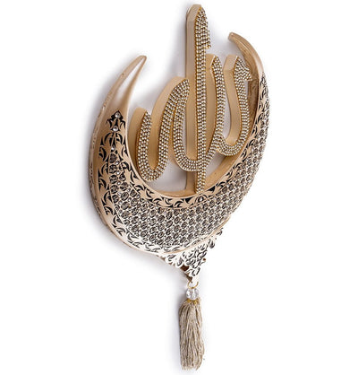 Modefa Islamic Decor Pearl Islamic Wall Hanging Decor With Tassel - Allah and Muhammad Crescent Set - Esma Mother of Pearl