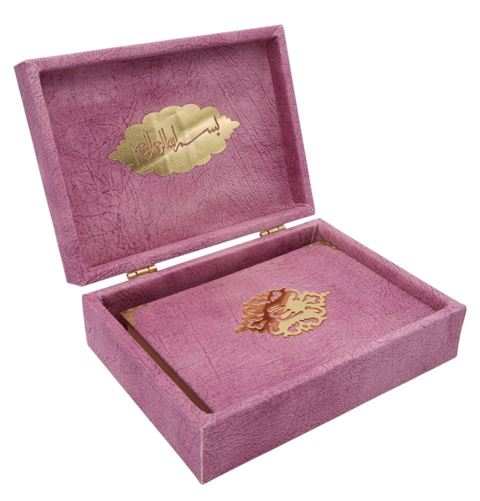 Modefa Islamic Decor Pink Holy Quran in Keepsake Velvet Gift Case - Pink