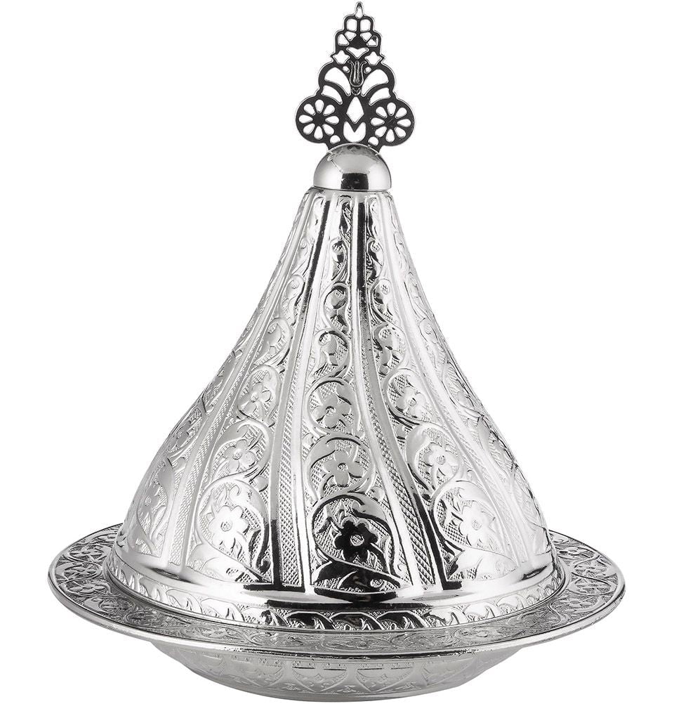 Modefa Islamic Decor Silver Turkish Tea Sugar Bowl | Ottoman Style Engraved | Floral Round Covered Dish Bowl - 129-11 Silver